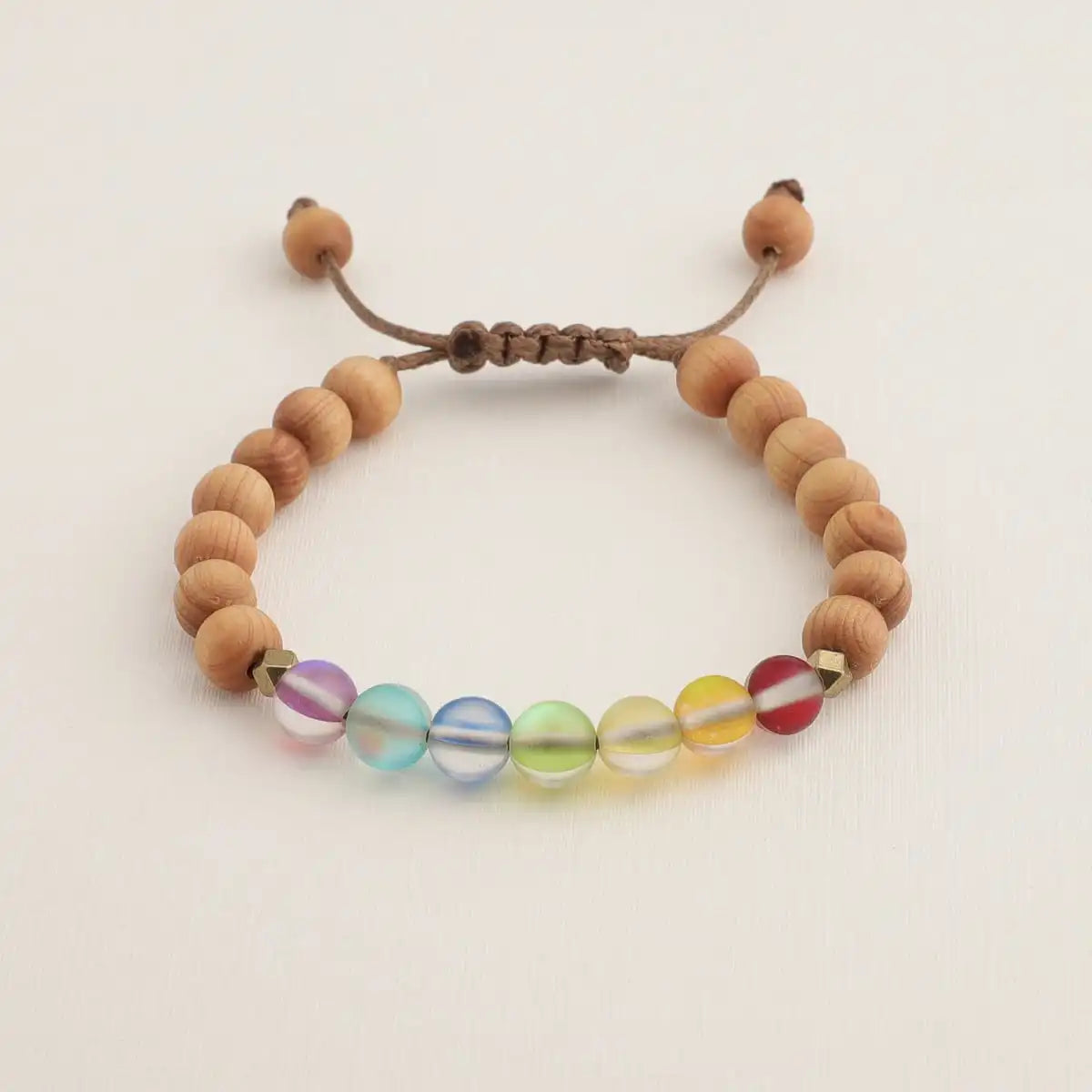 Glow Glass Chakra Wood Adjustable Bracelet