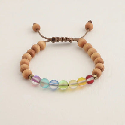 Glow Glass Chakra Wood Adjustable Bracelet