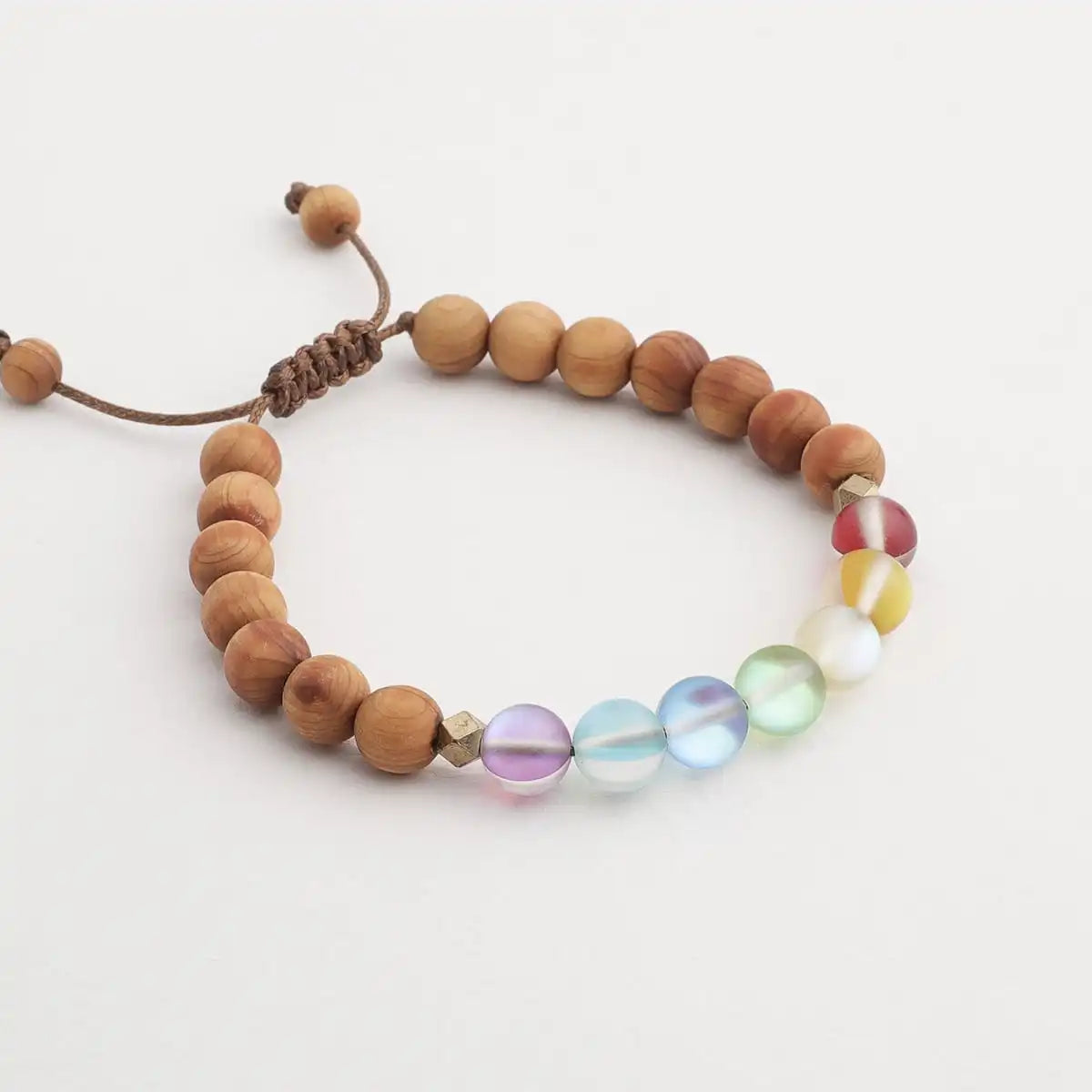 Glow Glass Chakra Wood Adjustable Bracelet