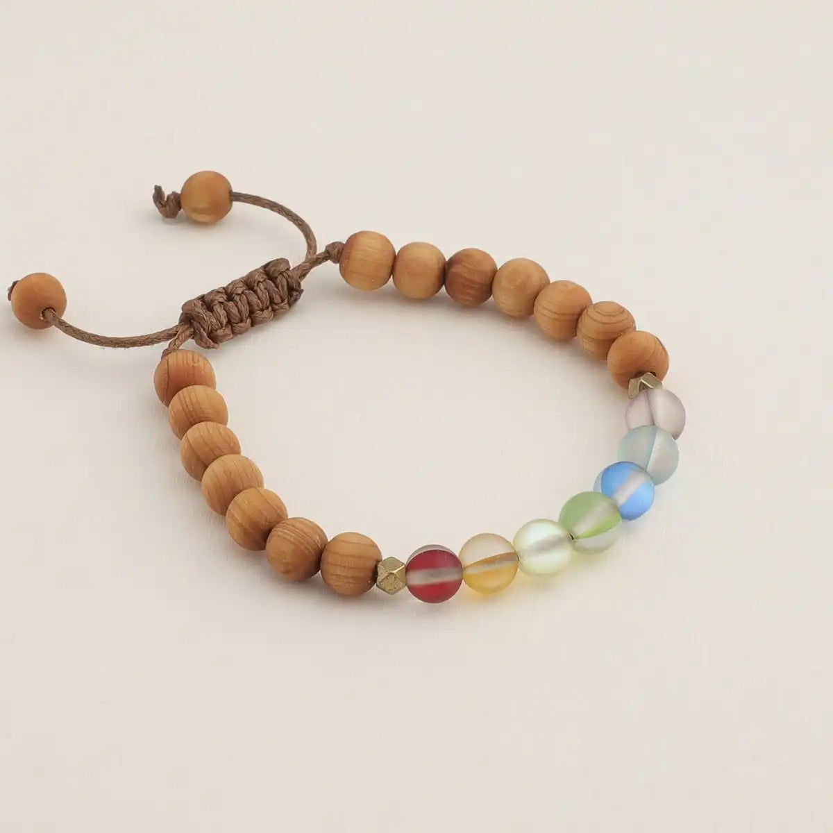 Glow Glass Mini Chakra Wood Adjustable Bracelet
