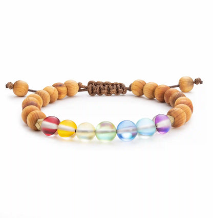 Glow Glass Mini Chakra Wood Adjustable Bracelet