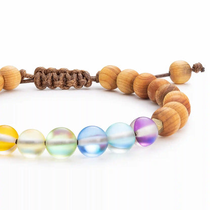 Glow Glass Mini Chakra Wood Adjustable Bracelet