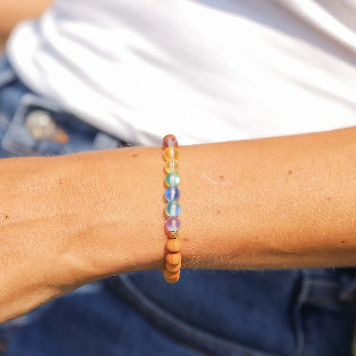 Glow Glass Chakra Wood Bracelet