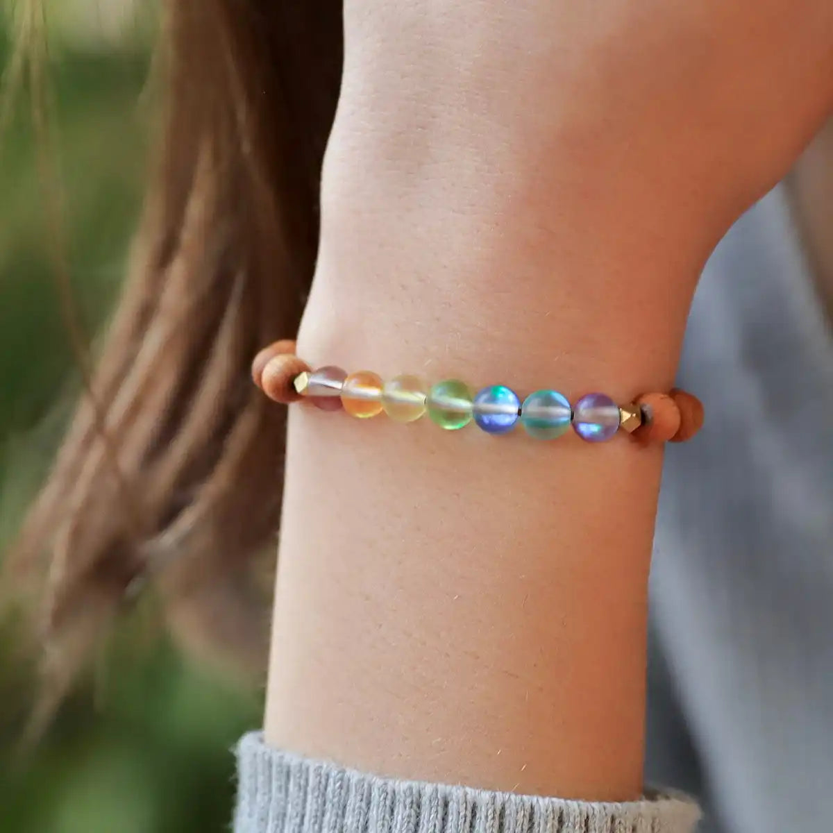 Glow Glass Chakra Kids Wood Bracelet