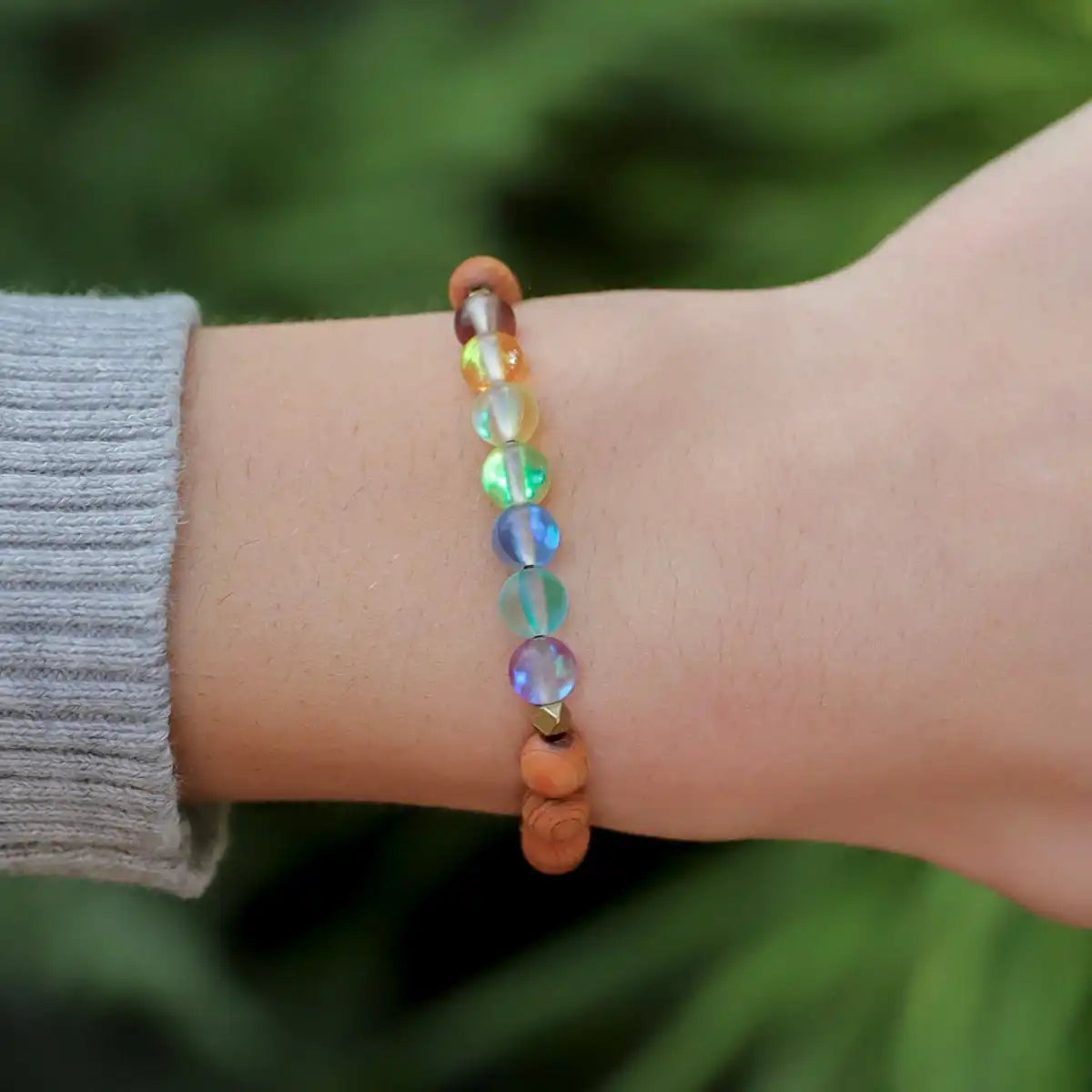 Glow Glass Chakra Kids Wood Bracelet