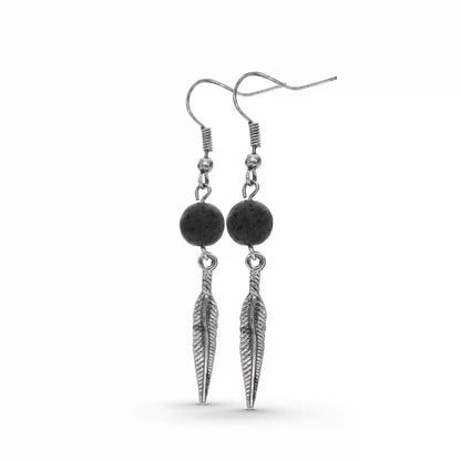 Lava Stone Feather Earrings